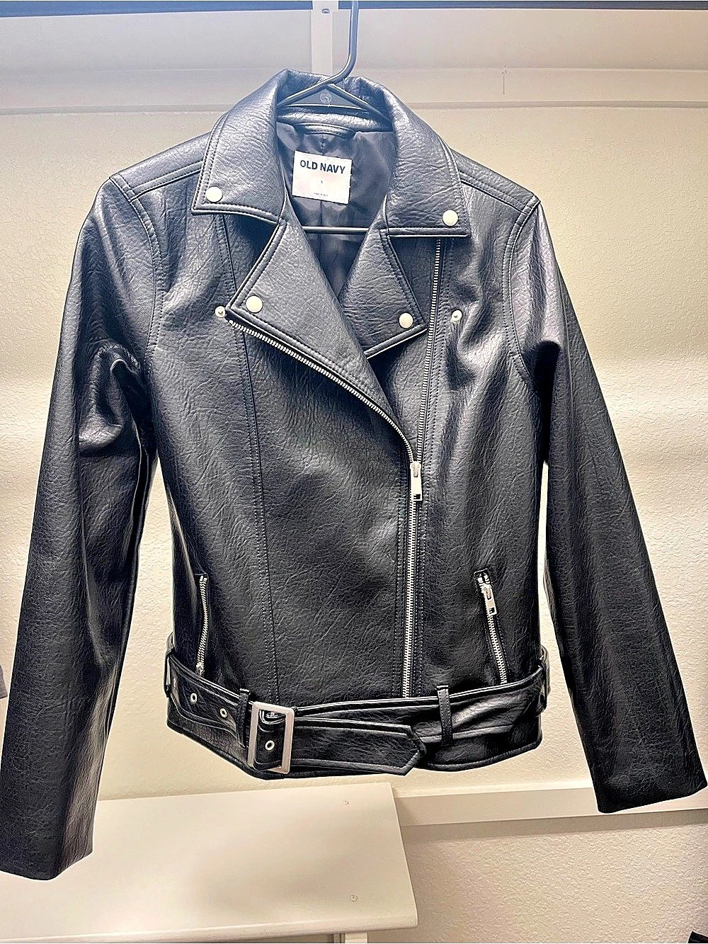 Old Navy Faux-Leather Belted Biker Jacket Black Size Small